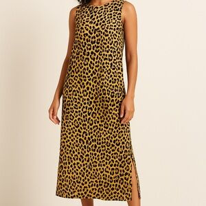 Elegant Leopard Print Sleeveless MIDI Dress, with Side Slit, Size M/L